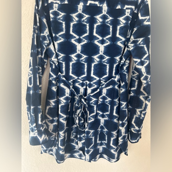 Lafayette 148 Tunic Top Geometric Batik Print Button Front Size 14 Belted - Picture 4 of 11
